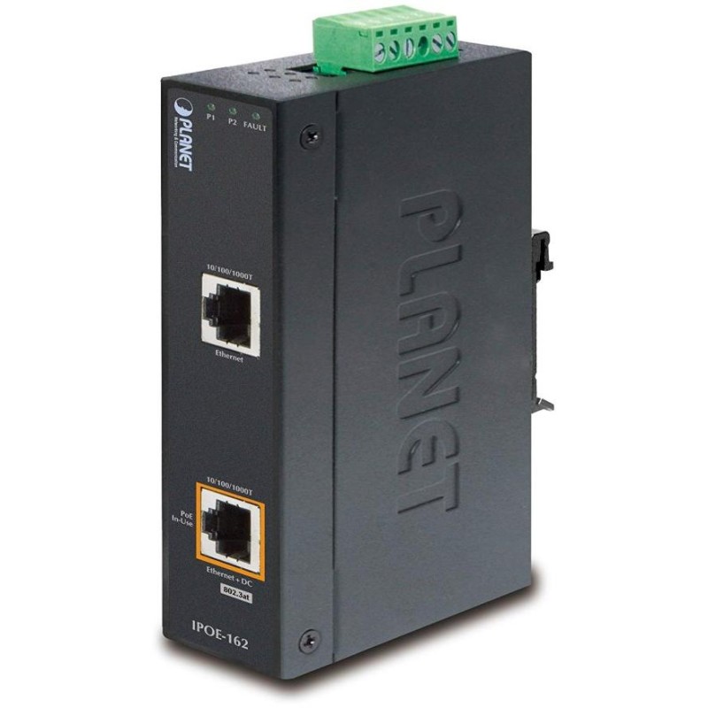 Planet IPOE-162 PoE injektor IEEE802.3at, 30W, Gigabit, DIN, IP30, -40~75°C, 12-48VDC