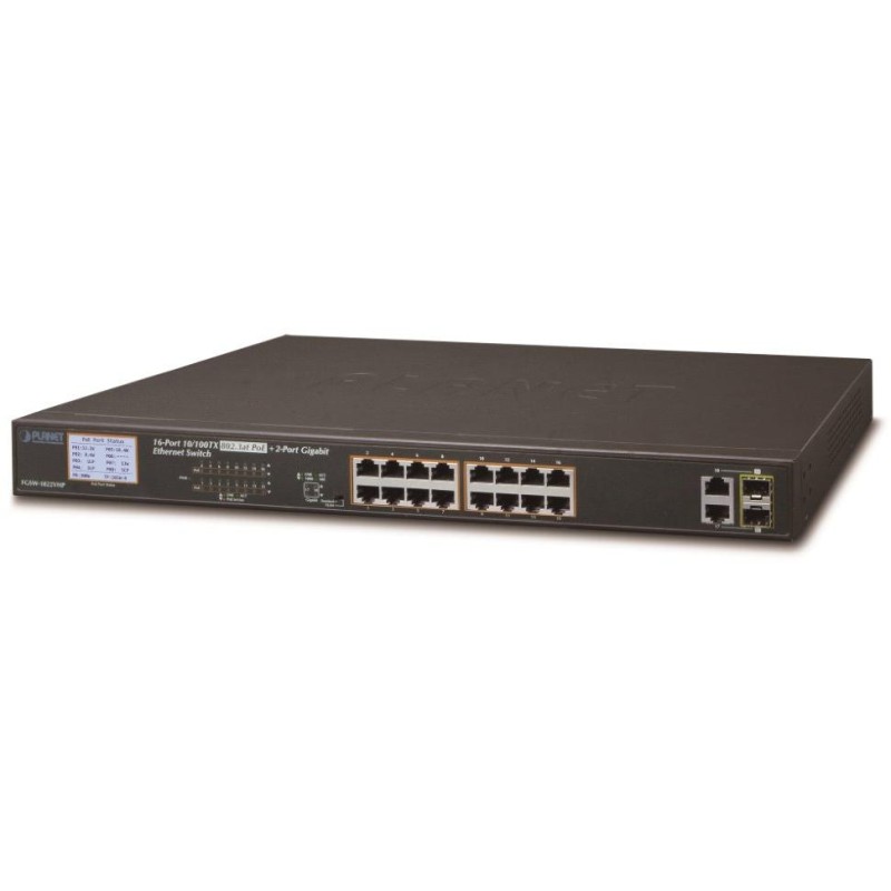 Planet FGSW-1822VHP PoE switch, 16x100,2x1000-TP/SFP, LCD, VLAN, IEEE 802.3at300W