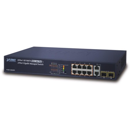 Planet FGSD-1008HPS L2 switch, 8x100Mb, 2x1Gb SFP, 8x PoE 802.3at 125W
