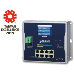 Planet WGS-5225-8T2SV plochý L3 switch, 8x1Gb, 2x2.5Gb SFP, 12-48VDC/24VAC, -20~70°C, IP30, fanless, touch LCD