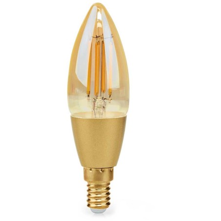 NEDIS Wi-Fi chytrá LED žárovka s vláknem/ E14/ svíčka/ 4,9W/ 230V/ 470lm/ teplá bílá/ 1800 - 3000K/ stmívatelná/ sklo