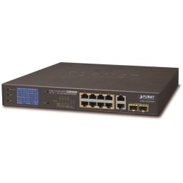 Planet GSD-1222VHP PoE switch, 8x PoE + 2x 1000Base-T + 2x SFP, LCD,VLAN, extend mód 10Mb do 250m, IEEE 802.3at 120W