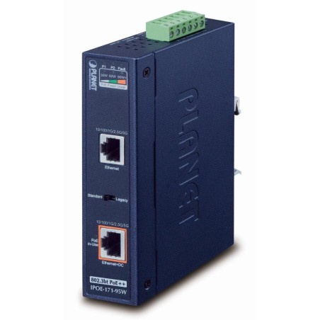 Planet IPOE-171-95W PoE injektor IEEE802.3bt, 95W, DIN, IP30, -40~75°C, 12-48VDC-input