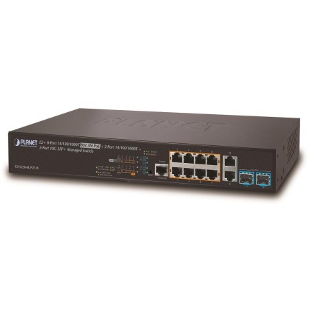Planet GS-5220-8UP2T2X L3 switch, 10x1Gb, 2x1Gb SFP, 2x10Gb SFP+, 8x PoE 802.3bt 240W, QoS