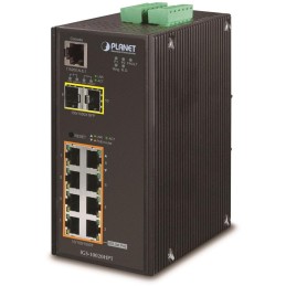 Planet IGS-10020HPT průmyslový L2 switch, 8x1Gb, 2x2.5Gb SFP, PoE 802.3at 240W, 12-48VDC, -40~75°C, 1xRJ45-to-RS232,IP30