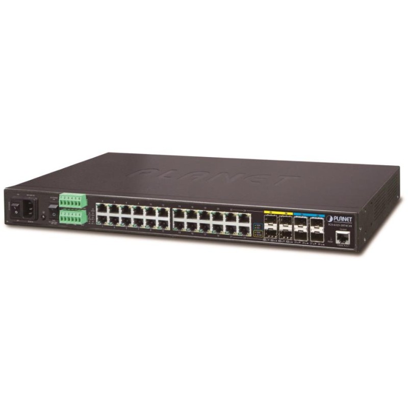 Planet IGS-6325-20T4C4X průmyslový L3 switch, 20x1Gb, 4x1Gb SFP, 4x10Gb SFP+, 2x power-in, -40~75°C, IP30, fanless