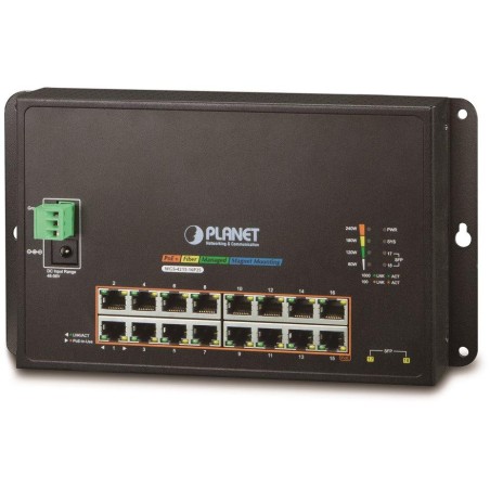Planet WGS-4215-16P2S plochý L4 switch, 16x1Gb, 2x1Gb SFP, 16x PoE 802.3at 240W, 48-56VDC, -10~60°C, IP30, fanless