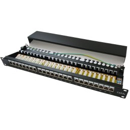 XtendLan Patch panel 19", 24 portů, stíněný, Cat5e, dual, 2xAu, s LED vyhledáváním