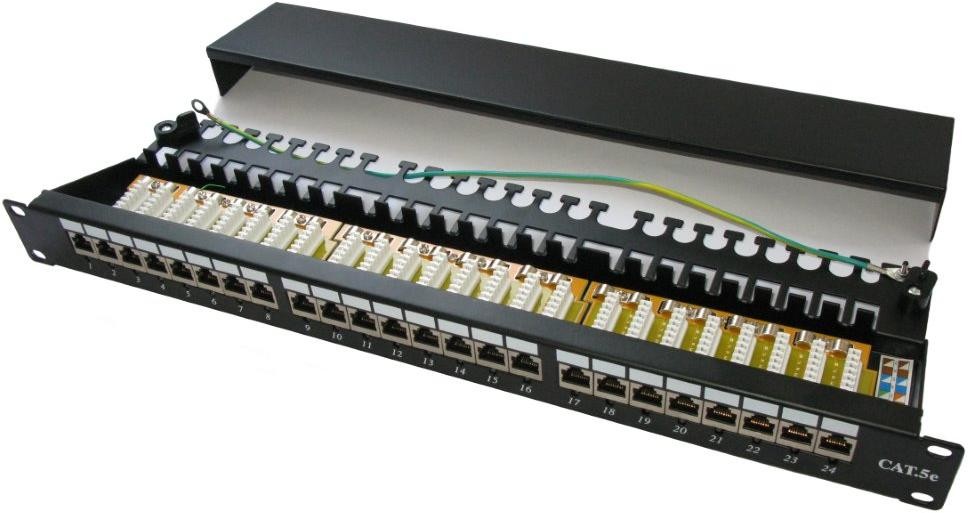 XtendLan Patch panel 19", 24 portov, tienený, Cat5e, dual, 2xAu, s LED vyhľadávaním
