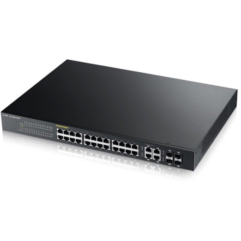 Zyxel GS1920-24HPv2 28-port Gigabit WebManaged PoE Switch, 24x gigabit RJ45, 4x gigabit RJ45/SFP, 802.3at, 375W pro PoE