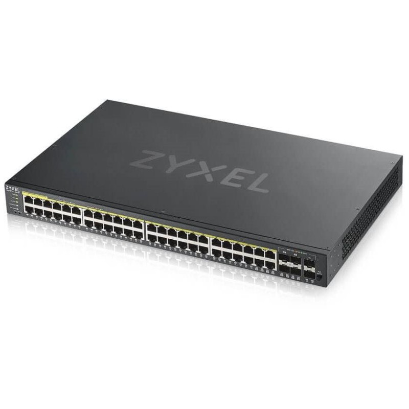 Zyxel GS1920-48HPV2   52-port Gigabit WebManaged PoE Switch, 48x gigabit RJ45, 4x gigabit RJ45/SFP, 2x SFP, 375W pro PoE