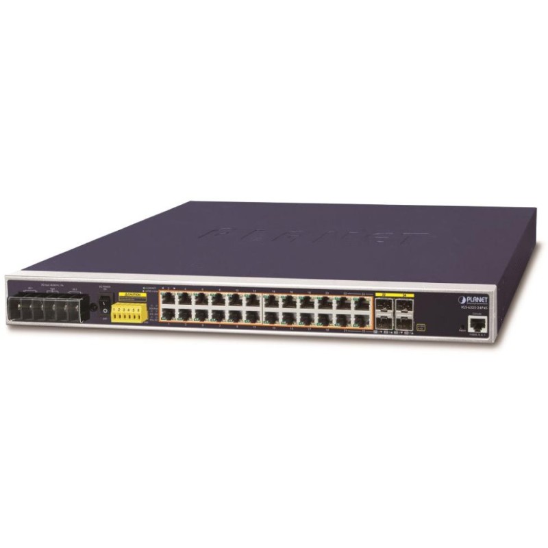 Planet IGS-6325-24P4S průmyslový L3 switch, 24x1Gb, 4x1Gb SFP, PoE 802.3at 440W, 48-56VDC, -40~75°C, IP30, fanless