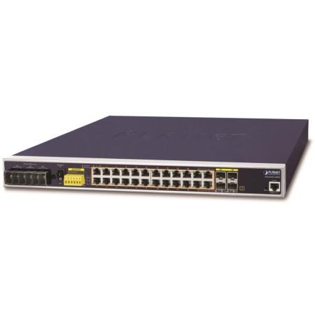 Planet IGS-6325-24P4S průmyslový L3 switch, 24x1Gb, 4x1Gb SFP, PoE 802.3at 440W, 48-56VDC, -40~75°C, IP30, fanless
