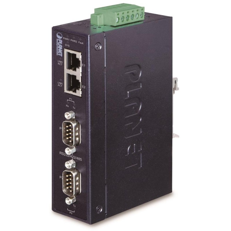 Planet průmyslový konvertor RS-232/422/485 na IP, 2x COM, 2x 100Base-T, ESD+EFT 6kV