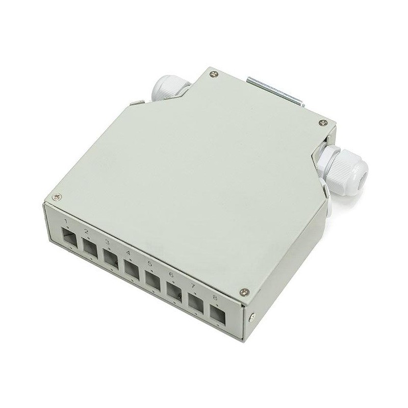 XtendLan mini rozvadeč na DIN lištu, 8x SC Simplex, 4 vstupní otvory, krytka