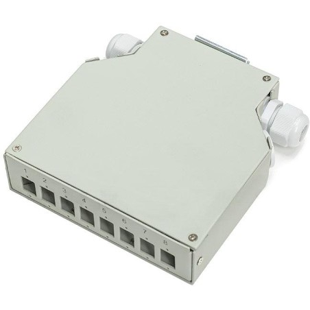 XtendLan mini rozvadeč na DIN lištu, 8x SC Simplex, 4 vstupní otvory, krytka