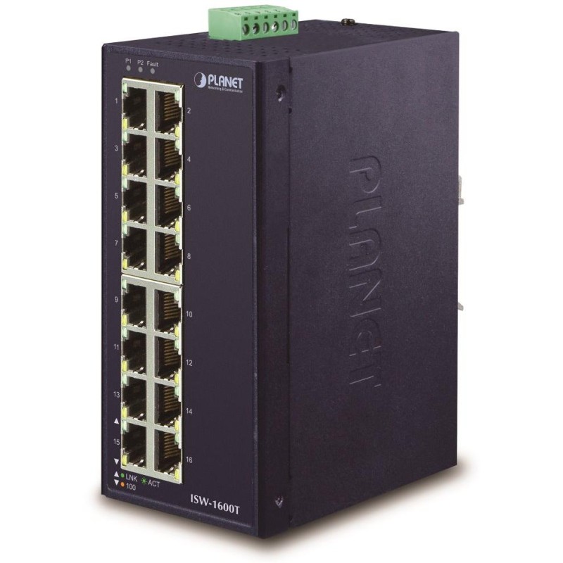 Planet ISW-1600T, 16x 10/100, DIN,IP30, -40~75°C, 12-48VDC, IEEE 802.3az (EEE), EFT+ESD