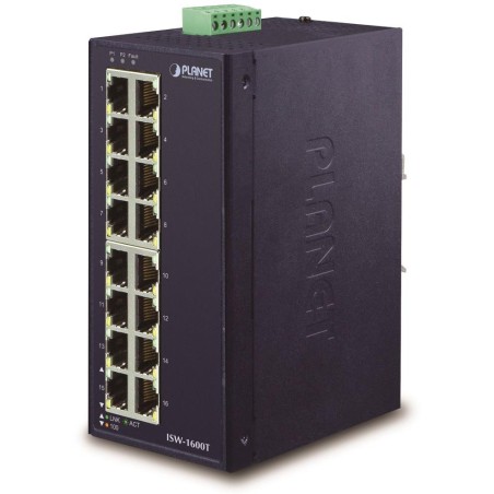 Planet ISW-1600T, 16x 10/100, DIN,IP30, -40~75°C, 12-48VDC, IEEE 802.3az (EEE), EFT+ESD