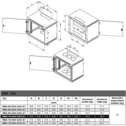 Triton 19' rozvaděč jednodílný 12U/395mm vylamovací otvor pro ventilátor RAL7035