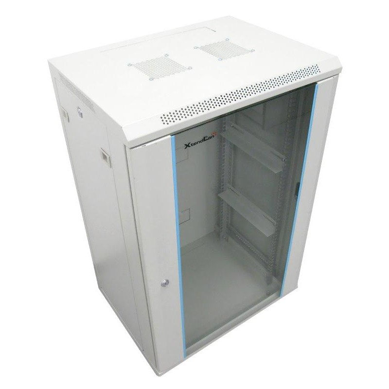 XtendLan 22U/600x450, na zeď, jednodílný, skleněné dveře, šedý