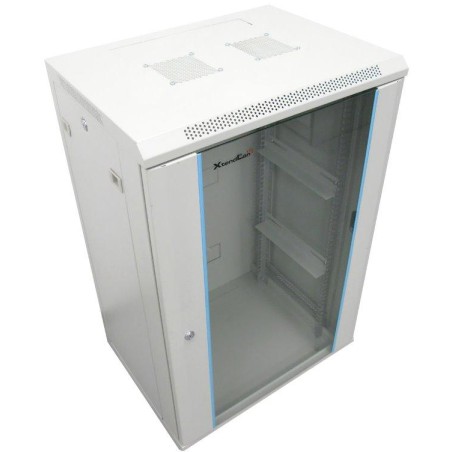 XtendLan 22U/600x600, na zeď, jednodílný, rozložený, skleněné dveře, šedý