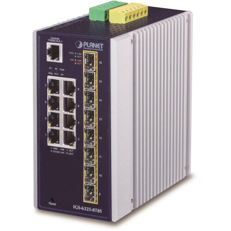 Planet IGS-6325-8T8S průmyslový L3 switch, 8x1Gb, 8x2.5Gb SFP, 12-48VDC, -40~75°C, IP30, fanless