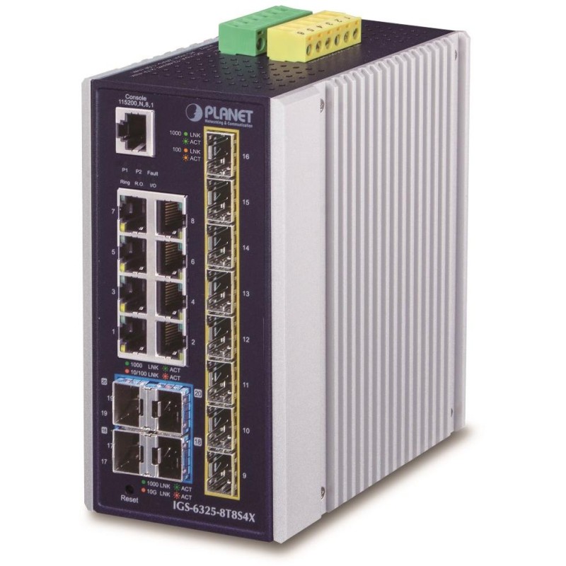 Planet IGS-6325-8T8S4X průmyslový L3 switch, 8x1Gb, 8x2.5Gb SFP + 4x10Gb SFP+, 12-48VDC, -40~75°C, IP30, fanless