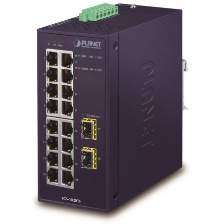 Planet IGS-1820TF Průmyslový Switch 16x1Gb, 2xSFP, dual 12-48VDC/24VAC, -40~+75°C, fanless