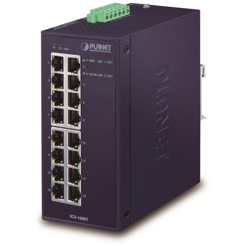 Planet IGS-1600T Průmyslový Switch 16x1Gb, dual 12-48VDC/24VAC, -40~+75°C, fanless