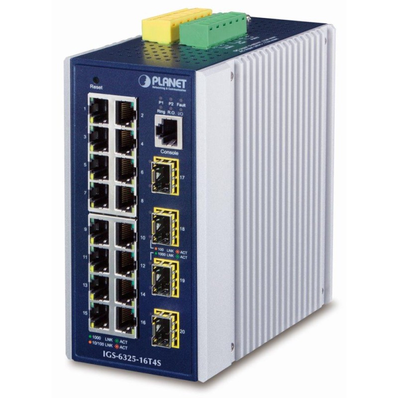 Planet IGS-6325-16T4S průmyslový L3 switch, 16x1Gb, 4x2.5Gb SFP, 9-48VDC, -40~75°C, IP30, fanless
