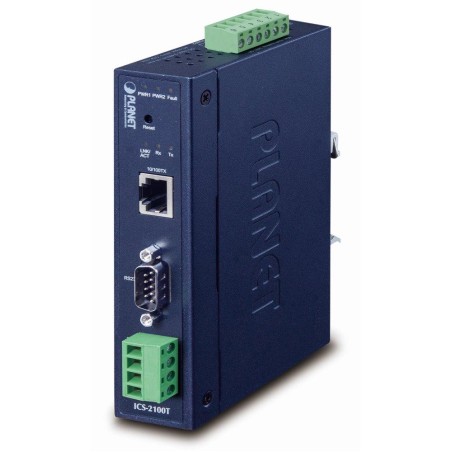 Planet průmyslový konvertor RS-232/422/485 na IP, 1x COM, 1x 100Base-TX, 9-48VDC, -40~+75°C, IP30, SNMP+Telnet