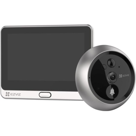 EZVIZ chytrý dveřní videotelefon DP2C/ Wi-Fi/ kamera 1080p/ H.265/ kukátko/ zvonek/ IR do 5 m/ PIR/ LCD 4,3"/ stříbrný