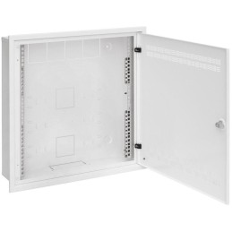 Solarix rozvaděč SOHO LC-18 do zdi s lištami 2U, 4U a 11U, 550x550x150mm, bílá RAL 9003, s rámečkem k zazdění