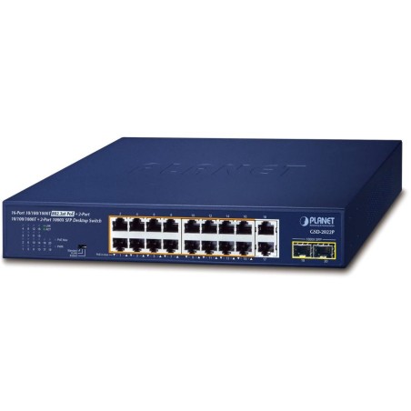 Planet PoE switch 18x1Gb + 2xSFP 1Gb, 16x PoE 802.3at 30/185W, VLAN, extend mód 10Mb-250m