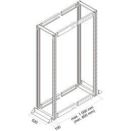 Solarix rozvaděčový rám 19" 42U 600x1000, černý, vysokonosný, nosnost 1200 kg
