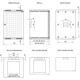 Solarix rozvaděč nástěnný SENSA 15U 600mm, šedá RAL 7035, SENSA-15U-66-11-G