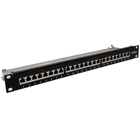 XtendLan Patch panel 19", 24 portů, Cat6a, stíněný, černý