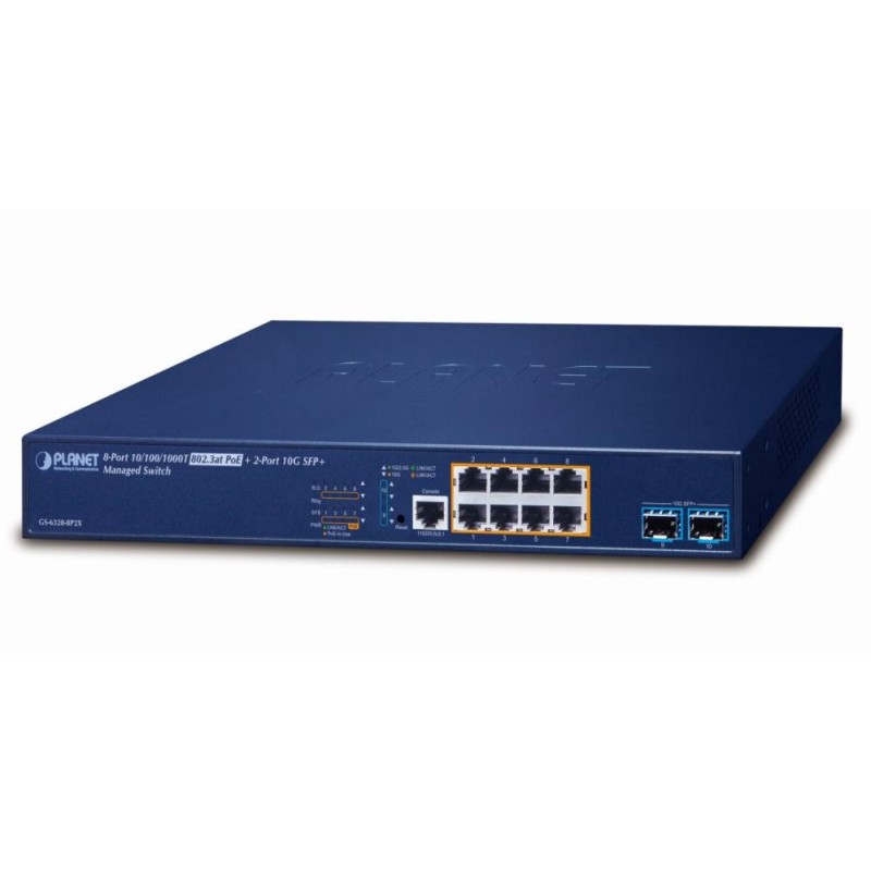 Planet GS-6320-8P2X L3 switch, 8x1Gb, 2x10Gb SFP+, 8x PoE 802.3at 120W