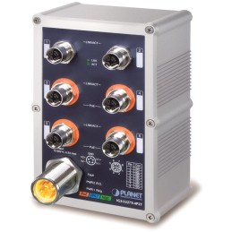 Planet IGS-5227X-4P2T vodotěsný průmyslový L3 switch, 6x1Gb M12, 4x PoE 802.3at 144W, 12-56VDC, -40~75°C, IP67, EN50155