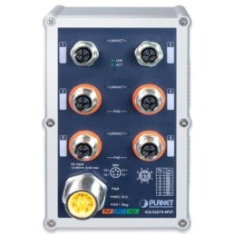 Planet IGS-5227X-4P2T vodotěsný průmyslový L3 switch, 6x1Gb M12, 4x PoE 802.3at 144W, 12-56VDC, -40~75°C, IP67, EN50155
