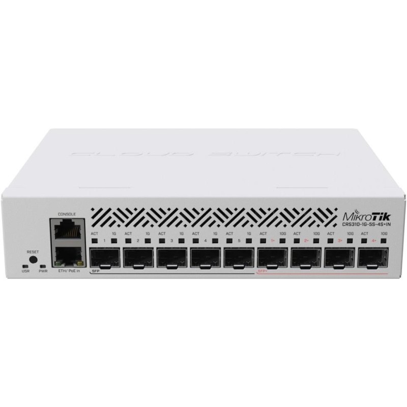 MikroTik Cloud Router Switch CRS310-1G-5S-4S+IN, 800MHz CPU, 256MB RAM, 5xSFP, 4xSFP+, 1x GbE, LCD, vč. L5 licence