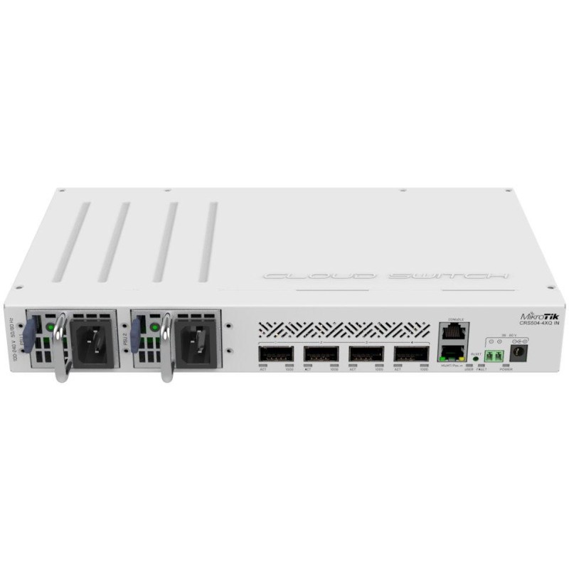Mikrotik Cloud Switch CRS504-4XQ-IN, 650 MHz CPU, 64 MB RAM, 1x LAN, 4x QSFP28,  2x PSU, L5