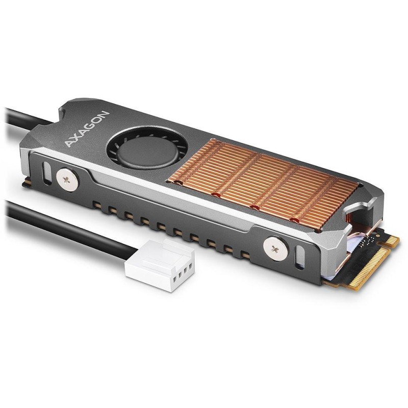 AXAGON měděný chladič s ventilátorem pro M.2 SSD / CLR-M2FAN / 2280 / výška chladiče 12mm
