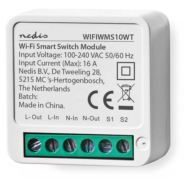 NEDIS Wi-Fi chytrý spínač pro světla/ spotřeba 3680 W/ připojení terminálu/ Android/ iOS/ Nedis® SmartLife/ bílý