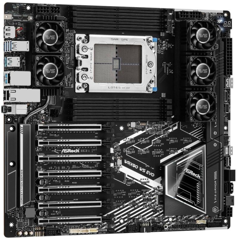 ASRock WRX90 WS EVO / AMD WRX90 / 8x DDR5 DIMM ECC / 2x M.2 / 2x SlimSAS / 2x MCIO / USB-C / DP / EEB