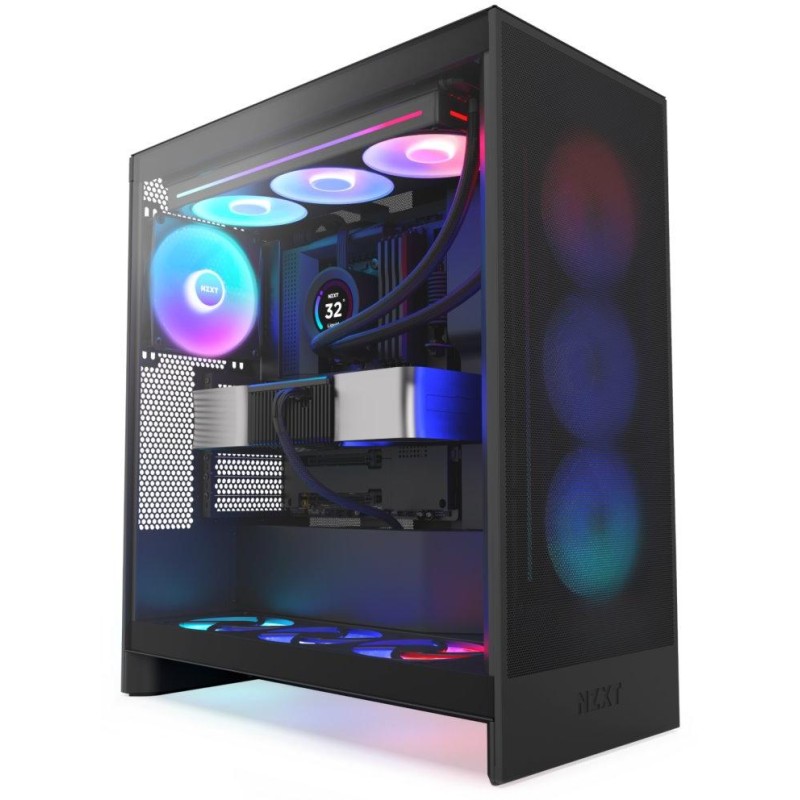 NZXT skříň H7 Flow RGB edition / ATX / 1x360mm RGB core fan/ USB-C / 2x USB / proskl. bočnice / mesh panel / RGB / černá