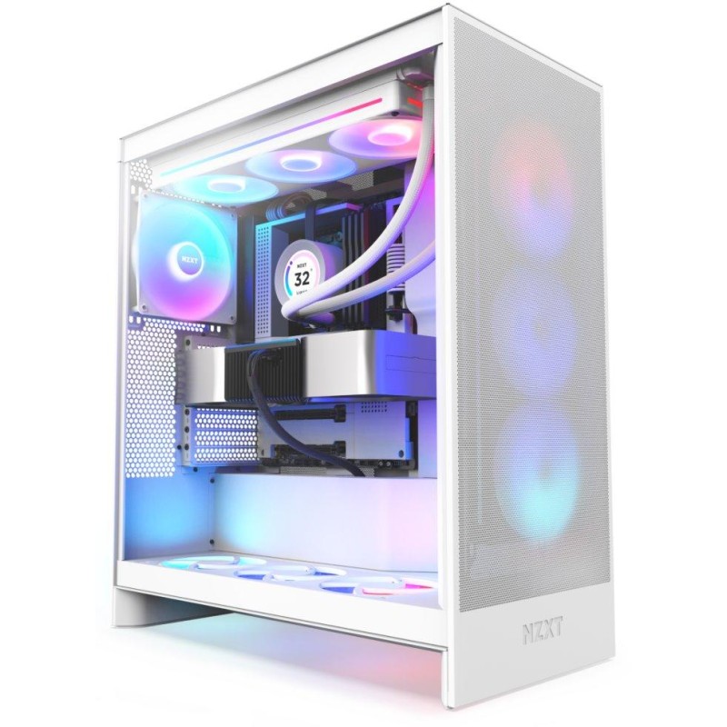 NZXT skříň H7 Flow RGB edition / ATX / 1x360mm RGB core fan/ USB-C / 2x USB / proskl. bočnice / mesh panel / RGB / bílá