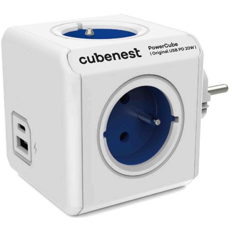 Cubenest Powercube Original USB PD 20W, A+C, 4× zásuvka, bílá/modrá, dětská pojistka, uzemnění, max. 16A/250V~3680W