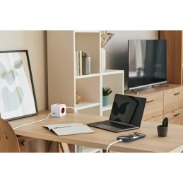 Cubenest Powercube Extended USB PD 20W, A+C, 4× zásuvka, 1,5m, bílá/červená, dětská pojistka, uzemnění, dok, 10A/250V