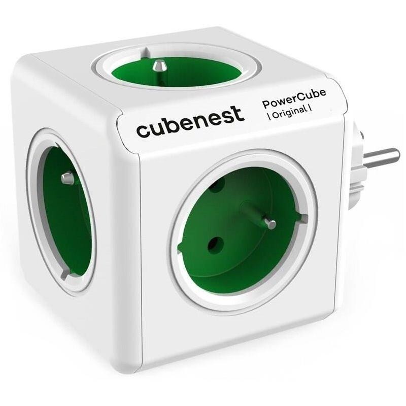 Cubenest Powercube Original,  5× zásuvka, bílá/zelená, dětská pojistka, uzemnění, max. 16A/250V~3680W/50-60Hz